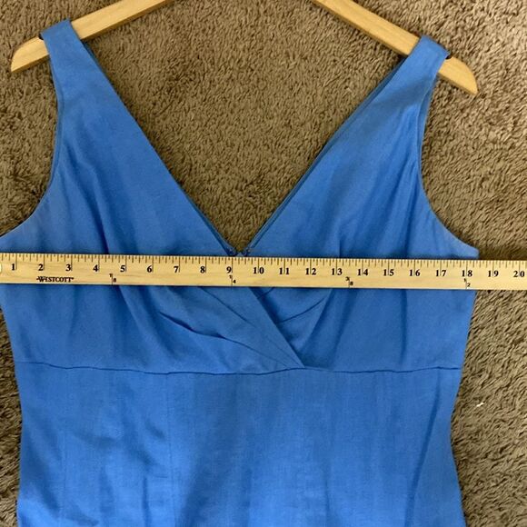 Lauren Ralph Lauren Blue Linen Drop Waist Pleated Skirt Dress size 14 Summer - Picture 7 of 12